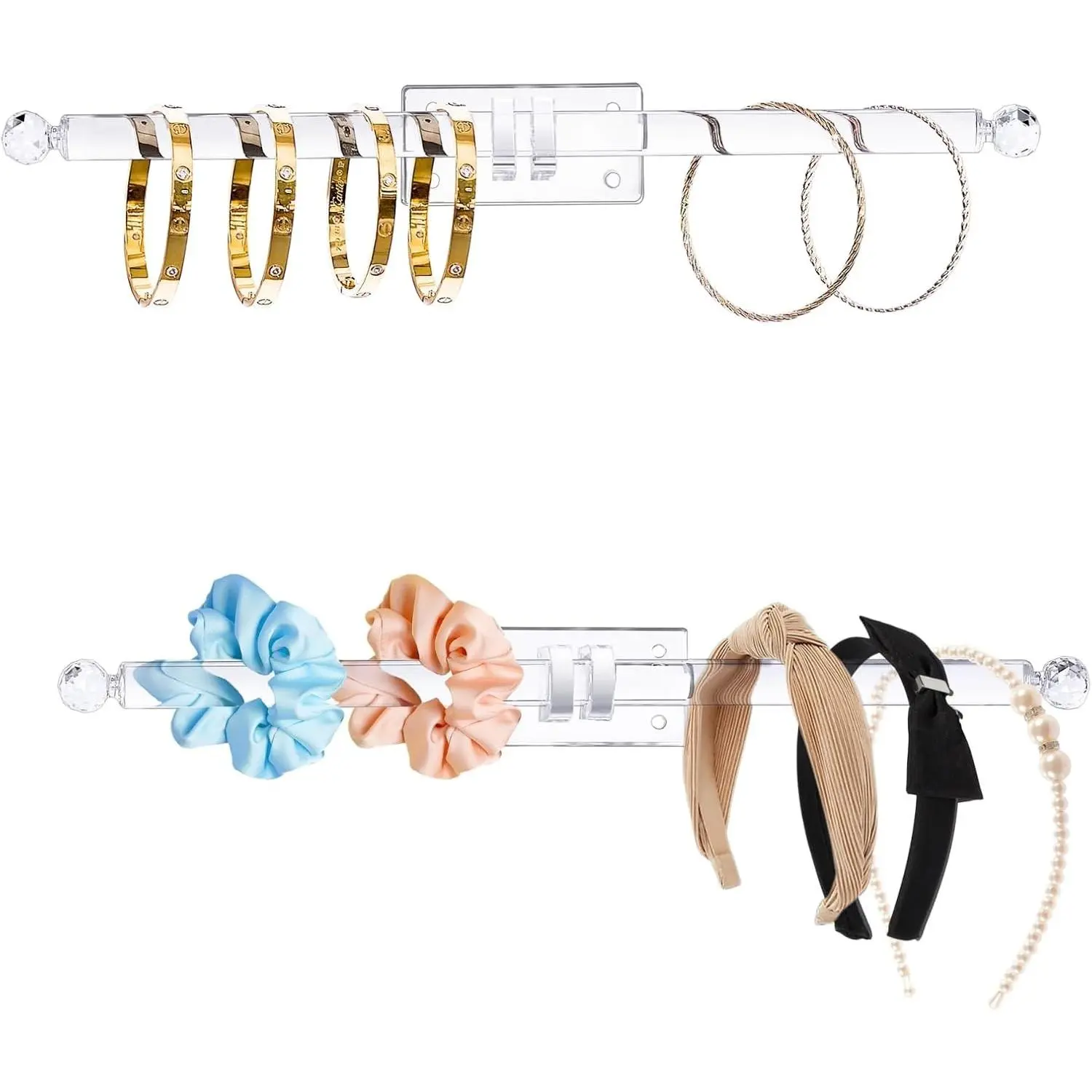 Headband Holder, Bracelet Holder, Claw Clip Organizer, Acrylic Necklace Holder, Hat Rack for Baseball Caps, Wall Mount Jewelry Holder for Bracelets, Watches, Headbands, Hair Ties (2-Pack)