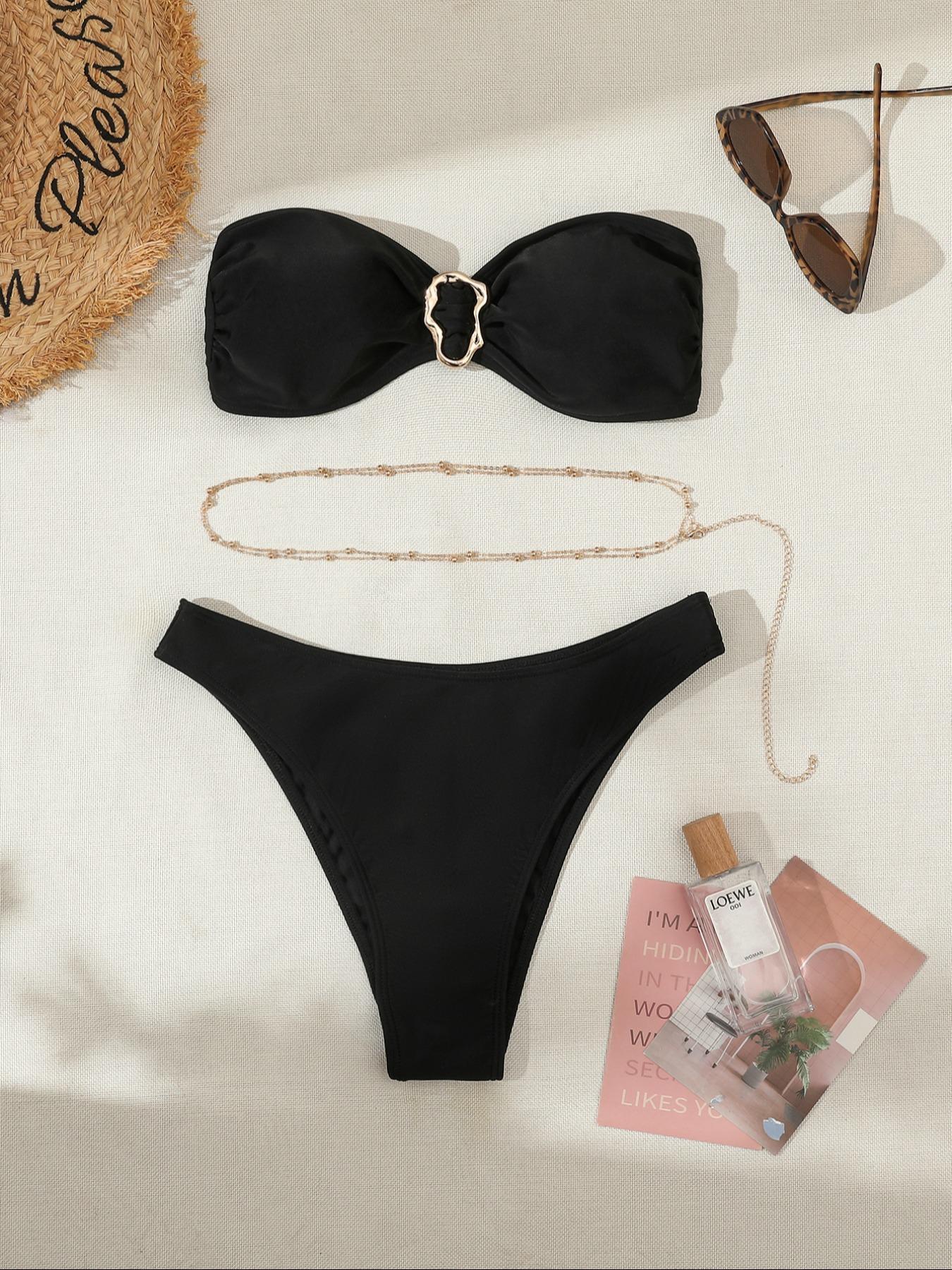 Two-piece Set Women's Bikini Set, Casual Fashion Chic Swim Top & Swim Bottom Swimsuit Set, Ladies Swimwear for Beach Holiday Vacation