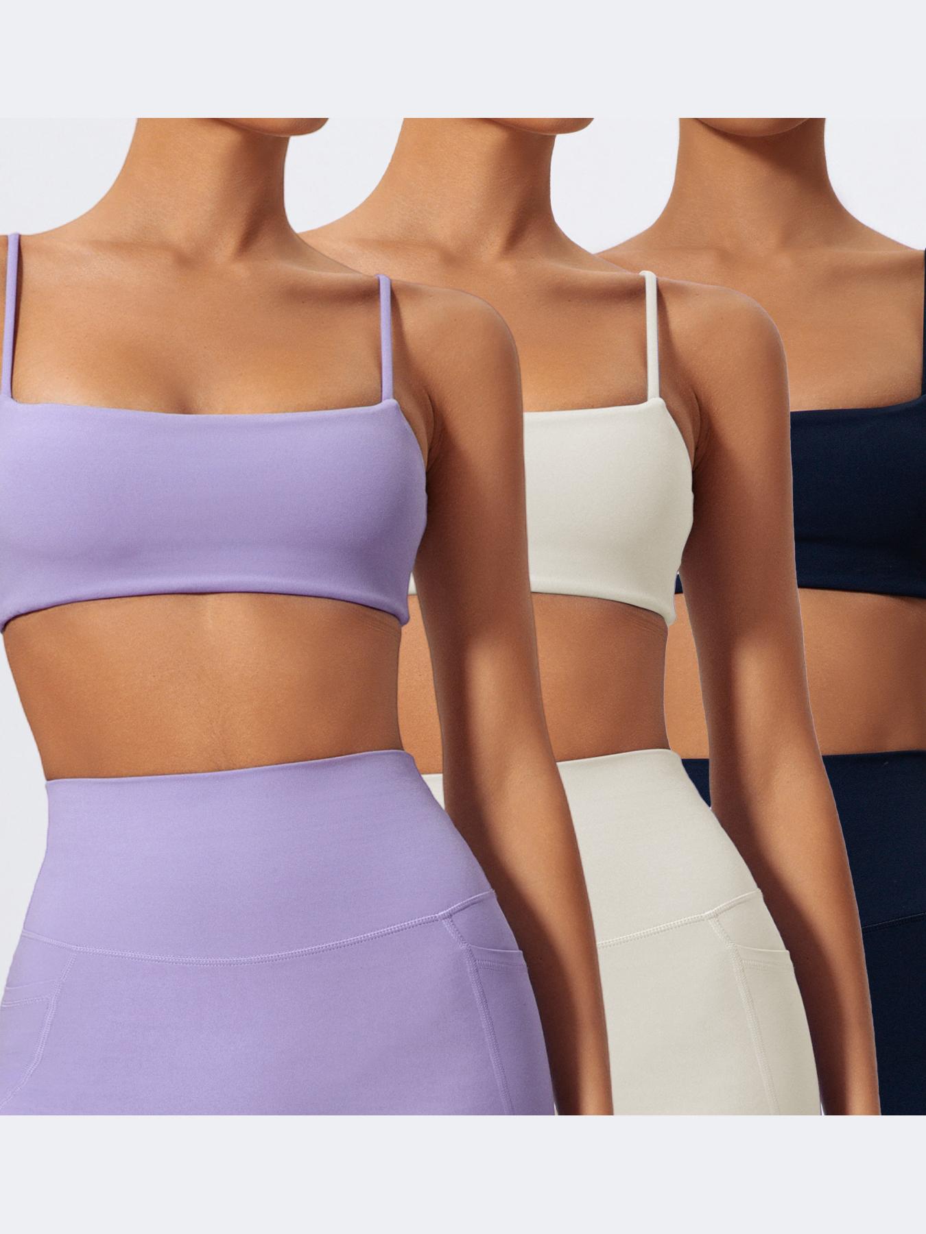 Women's Solid Neck Crop Sports Bra, Quick Drying Breathable Comfortable Sports Bra, Ladies Sportswear for Indoor Outdoor Wear, Sports Bra for Women, Workout Bra, Gym Clothes, Exercise Gymswear