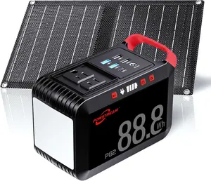 88.8Wh Solar Generator with 21W Solar Panel Portable Power Station 2 x 80W AC Outlets (120W Surge) 8 Output Ports Built-in Flashlight for Hiking Camping Hurricane Emergency