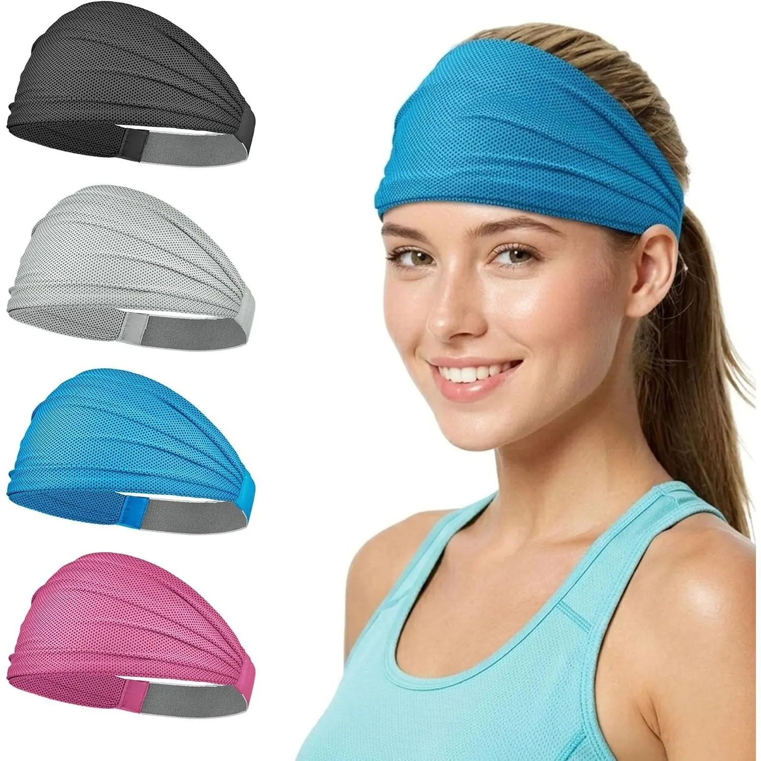 Wide Cooling Headbands for Women, Non-Slip Elastic Workout Sweatbands, Moisture-Wicking Sports Hairbands for Gym, Yoga, Running, FitnessGift