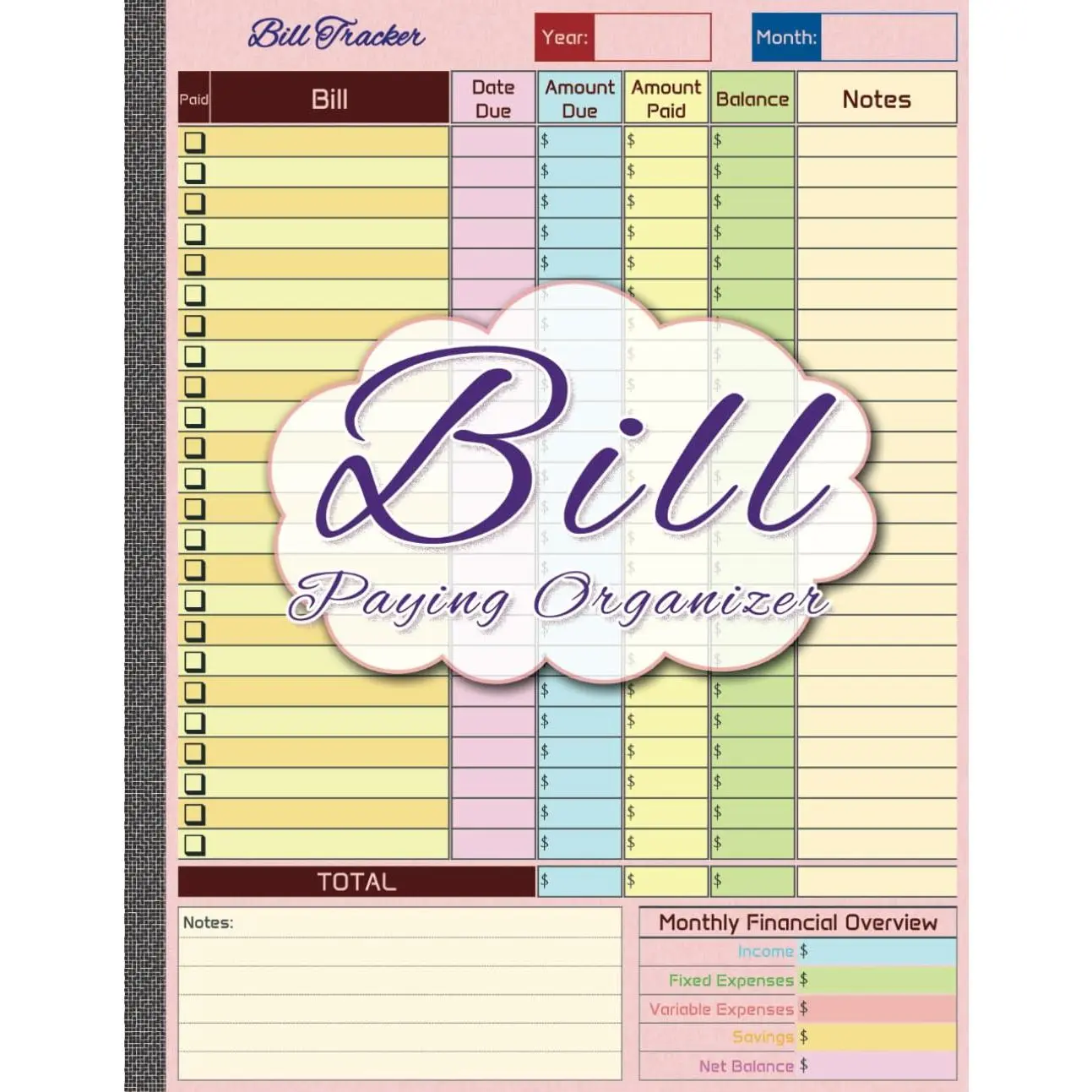 Bill Paying Organizer: Monthly Bill Payment  Book with Colorful Columns & Monthly Financial Overview | Bill Payment Checklist Notebook | 8.5x11 Inches, 80 Pages - Paperback