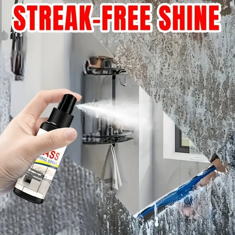 Multi purpose bathroom glass care spray professional window polishing spray, no residue, suitable for home and car, eliminate fog, water stains and scale, effective polishing, family essential