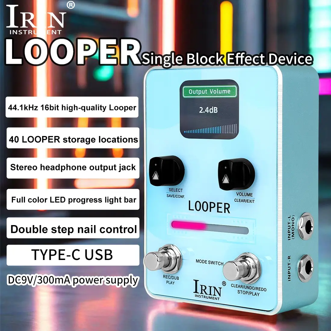 Irin XS-02 Looping Effect Pedal, Single Block Guitar Effects Pedal, 4 Strings Compatible, Music Performance Accessory