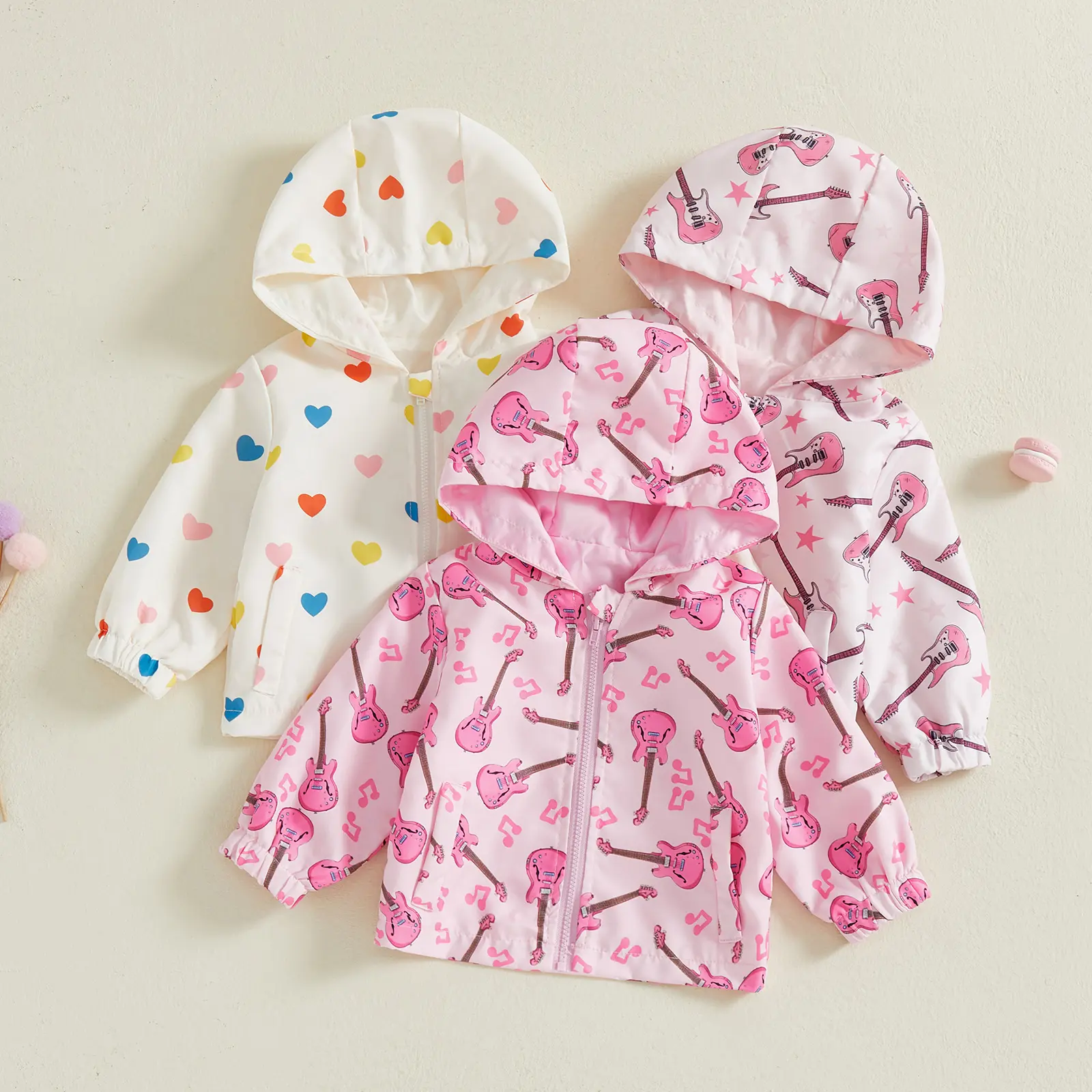 Canrulo Toddler Baby Girl Windbreaker Jacket Zip Up Hoodie Heart/Guitar Long Sleeve Sweatshirt Infant Spring Clothes Fall Winter Coats 6M-4T