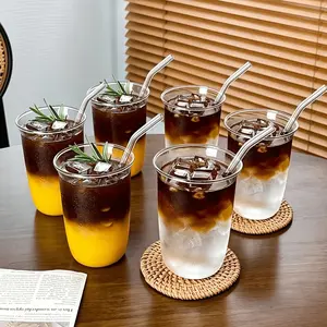 6pcs Ice Americano Latte Coffee Cups, Glass Cup with Straw, High Borosilicate Glass, Heat Resistant, Ideal for Home Office BBQ Restaurant Bar Party