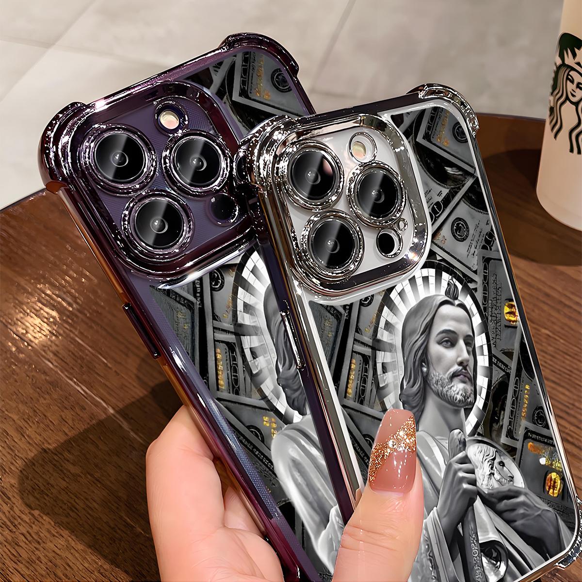 Creative Jesus Pattern iPhone Case | Aesthetic Faith-Inspired Shockproof Silicone Cover for iPhone 17 Pro Max / 16 Plus / 15 / 14 / 13 / 12 – Full Body Protection