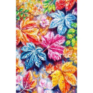 5D Diamond Painting Kit with Tools Unframed Colorful Autumn Leaves and Flowers Design Sparkling Rhinestones for Home Wall Decor DIY Craft Gift for Adults and Kids