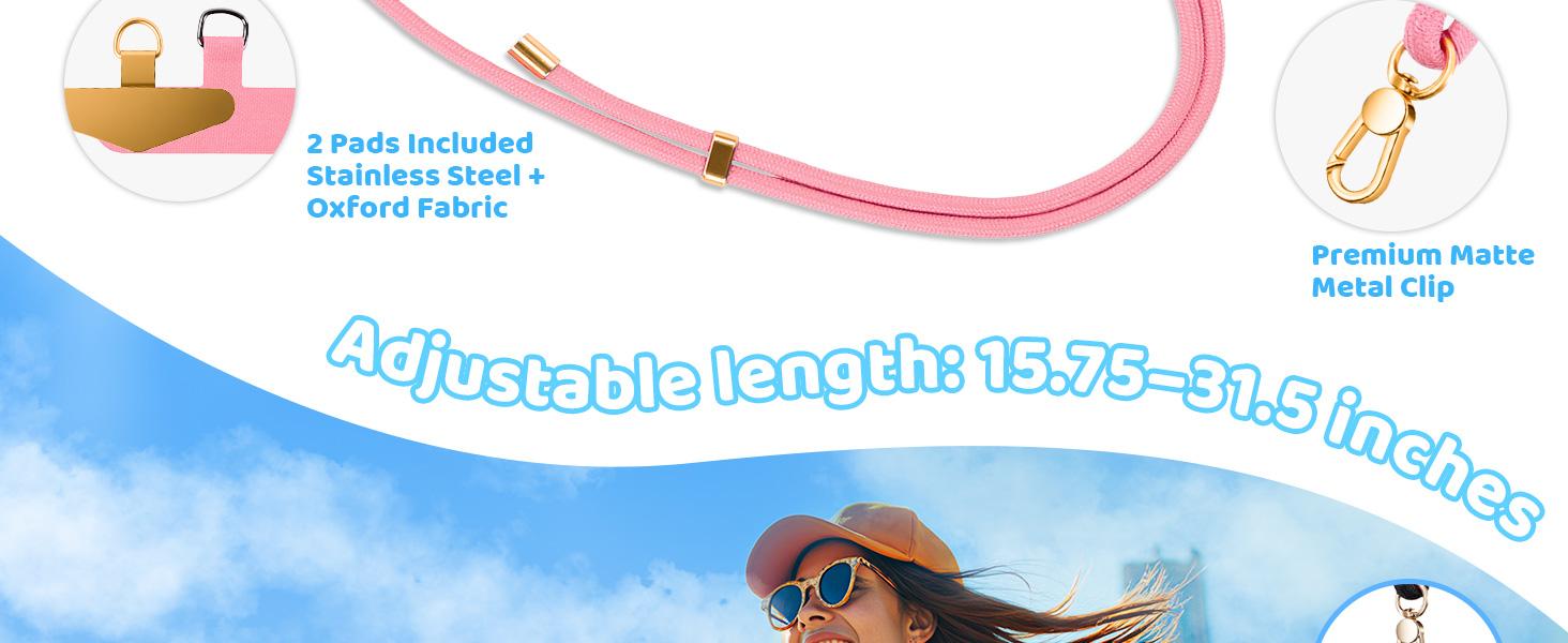 Crossbody Phone Lanyard Strap with 2 Tether Tabs (Nylon Pad + Metal Plate), Adjustable Cell Phone Lanyard