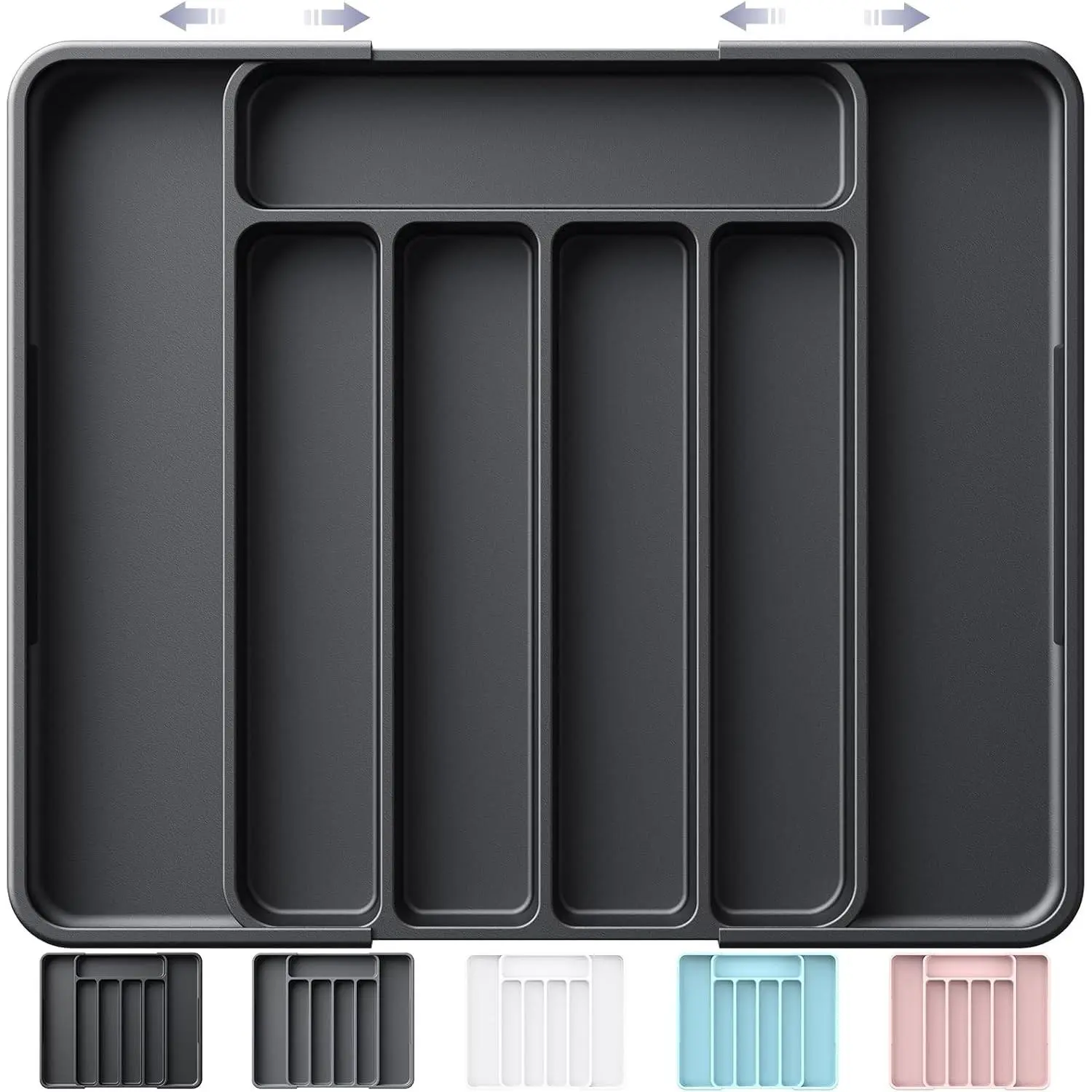 Cutlery Drawer Organiser for Kitchen - Adjustable Cutlery Tray for Effortless Utensil Sorting, Versatile Kitchen Storage & Organisation Solution, 12.13" x 1.54" x 8.07"~13.90", Black