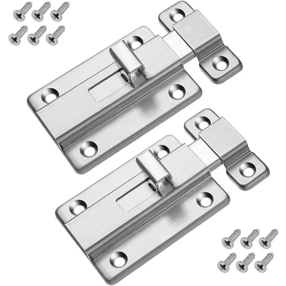 2 Pieces Stainless Steel Door Bolts Surface Mounted Slide Latch Lock for Internal Doors, Barrel Bolt Sliding Lock