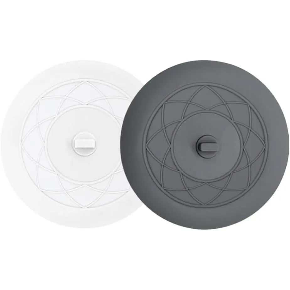 2-Count Modern Flat Surface Tub Stopper - 6in Smooth Drain Cover Plug for Bathroom Kitchen, Easy Cleanup Cleaning Home Accessory (Grey/White)