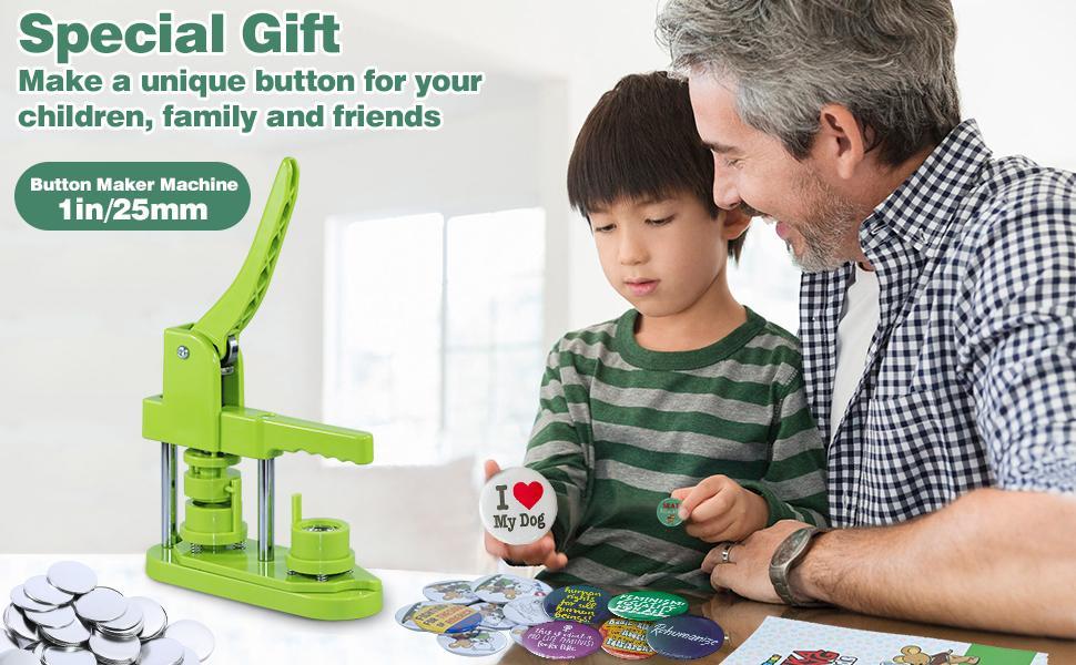 Button Maker Machine, (3rd Gen) Installation-Free 25mm(1 in) DIY Pin Button Maker Press Machine Kit, Badge Press Machine with Free 500pcs Button Parts&Pictures&Circle&Book
