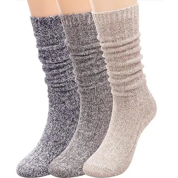 3 Pairs Women Winter Wool Cable Knit Crew Knee High Boot Socks,Size 5-11 W605