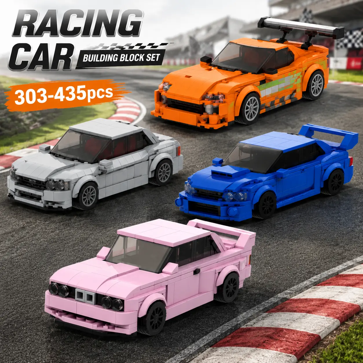 303-435PCS Racing Car Building Blocks Set, High Speed Sports Car Model Building Kit, Creative STEM Construction Toy for Boys Ages 6+, DIY Vehicle Assembly Blocks, Collectible Race Car Toy, Birthday Christmas Gift for Kids
