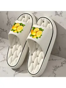 1 pair of lemon pattern printed slippers, men's and women's non-slip EVA slippers - lightweight, quick-drying, comfortable, durable, all-season beach sandals, round toe design, suitable for indoor/outdoor use, all-season sandals