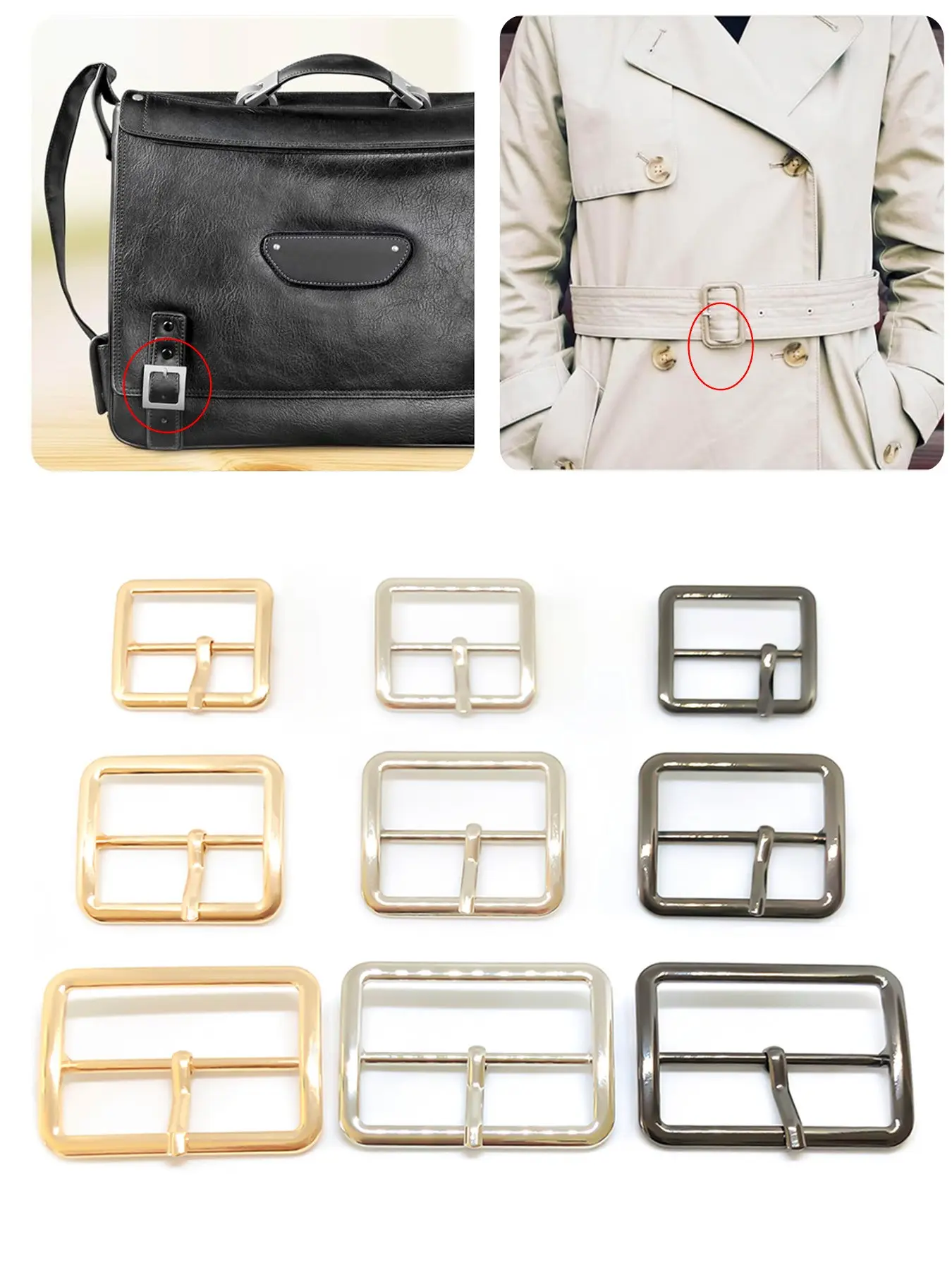 2Pcs Metal Roller Buckles Single Prong Belt Square Center Bar Buckles Shoes/Bags/Leather Craft Accessories Adjustable Buckles