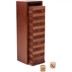 Wooden Tumbling Tower, 54PCS Blocks Stacking Games for Party, Camping for Kids Adult and Families, Classic Stacking Blocks Wood Stack Towers Wooden Board Tabletop Games with Storage Box