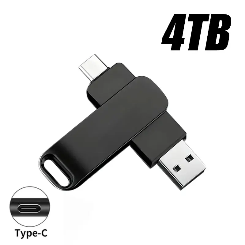 4TB USB 3.2 2-in-1 Type-C OTG Flash Drive, 520MB/s High Speed Transmission, Waterproof, Anti-Electromagnetic, More Than 10 Years Durability for Phone & Computer Data Storage