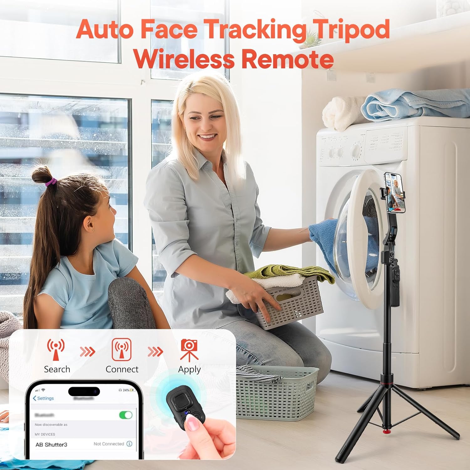 Auto   Tripod 360 Rotation,Auto-Open Tripod Stand for  & Android with Light, No App, with Remote and Gesture Control, 70" Phone Holder for Vlogging, Video Recording