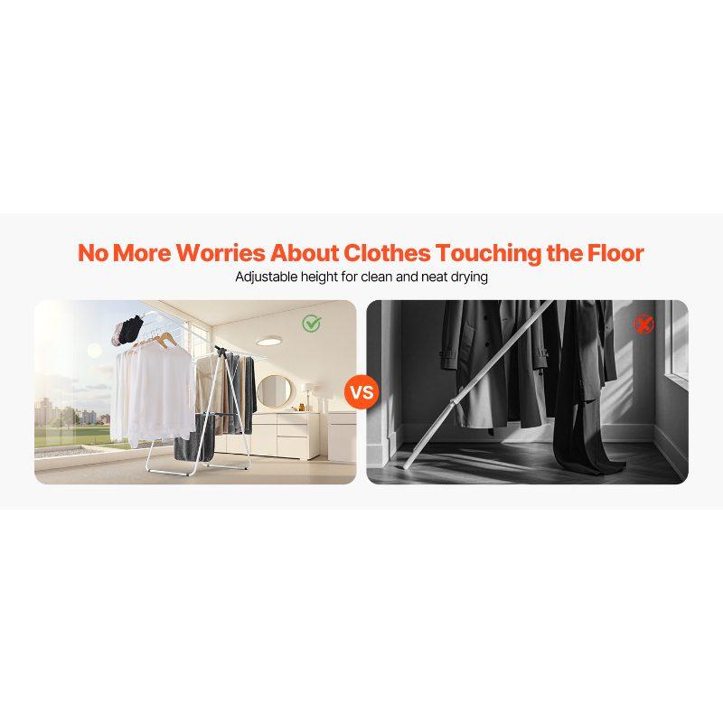 VEVOR Clothes Drying Rack, 2-Tier Foldable Laundry Dryer Rack with Sock Clips 21 Drying Rods, Metal Height Adjustable Drying Racks for Outdoor Indoor, Free-Standing Space-Saving Hanger, White