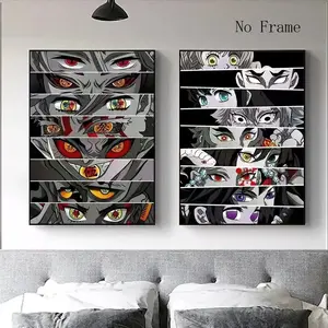 2pcs Anime Eyes Demon Slayer Canvas Hanging Painting Cartoon Anime Oil Painting Poster Art Living Room Bedroom Frameless Home Decoration Mural Painting