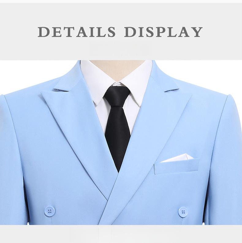 Men's Slim Fit Double-Breasted Suit  Peak Lapel Business Formal Groom Wedding Blazer With Side Vents