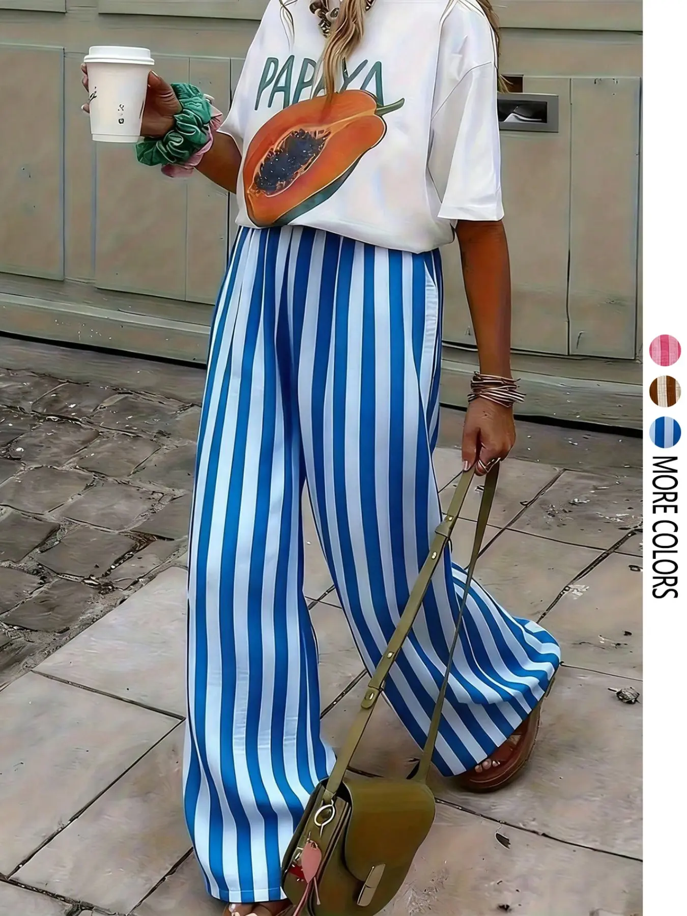 Women's loose-fitting casual striped baggy oversized loose palazzo pants trousers are suitable for beach vacations, everyday dates, commuting, club parties, and more.