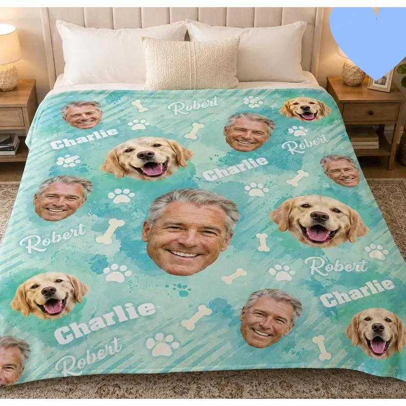 Customized Face Beach Blanket With Name & Text, Personalized Photo Gift Love Throw, Photo Bedding Room Decor, Christmas Gift