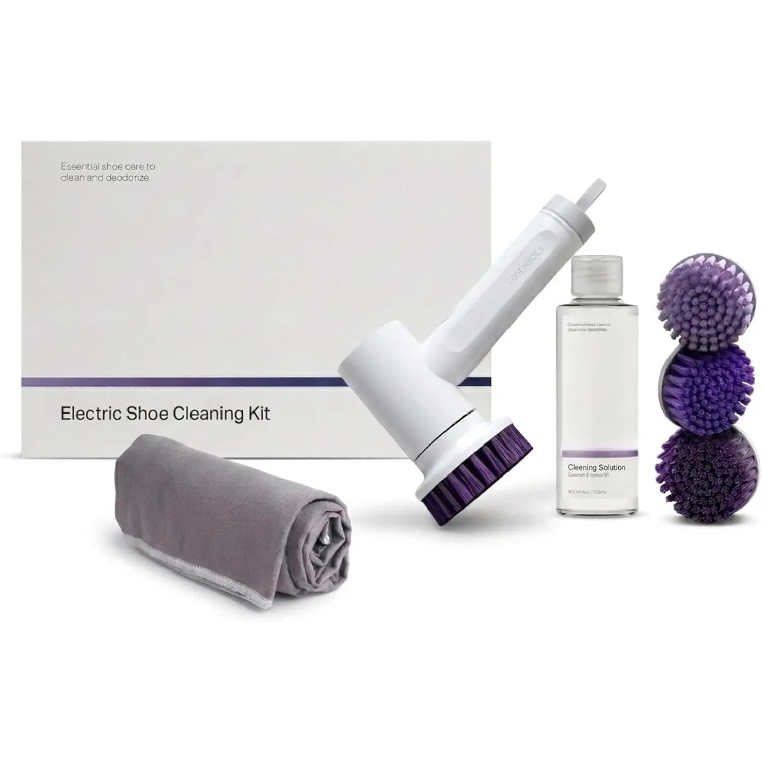 Electric Shoe Cleaning Kit, Rechargeable Shoe Cleaner Brush with 3 Heads & Solution for Sneakers