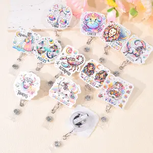 2D Twelve Constellation Retractable ID with Beadable & Chinese/English Names (Snake, Horse, Sheep) - for Nurses, Teachers, Office Supplies - Name Tag Clip for Hospital,, Events - ZODICASTAR)