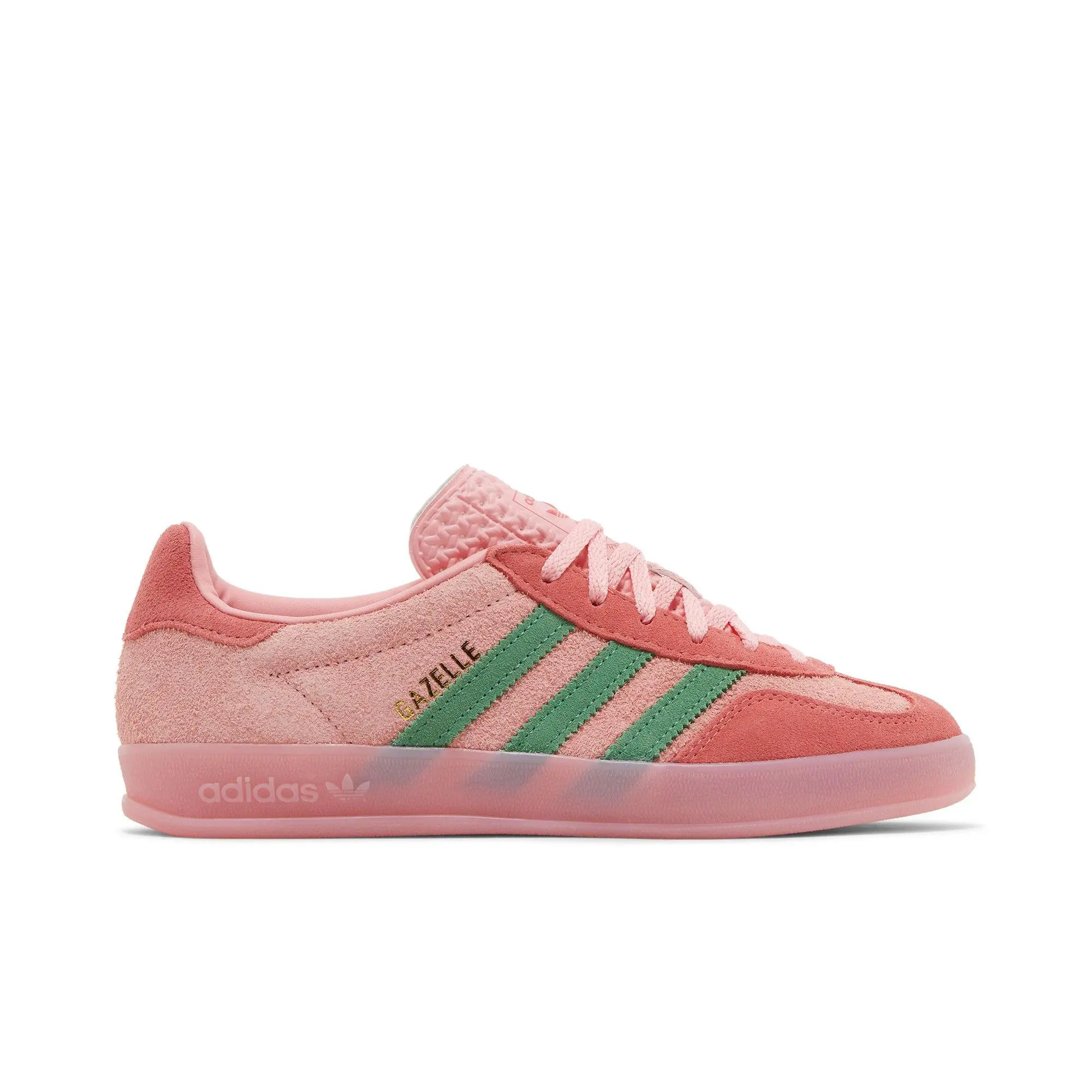 adidas Womens Gazelle Indoor 'Pink Spark Preloved Green' (women's sizes) Semi Pink Spark/Preloved Green/Preloved Scarlet sneakers IG6782