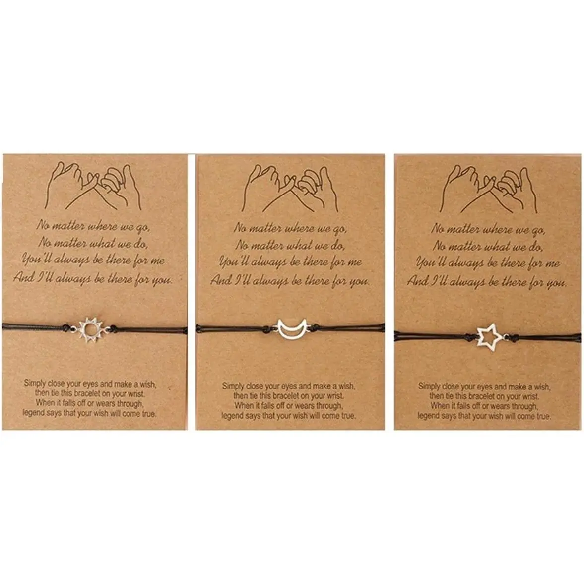 Unisex Adults Alloy Heart Pinky Promise Heart Butterfly Moon Sun Statement Charm Bracelet, 3 count