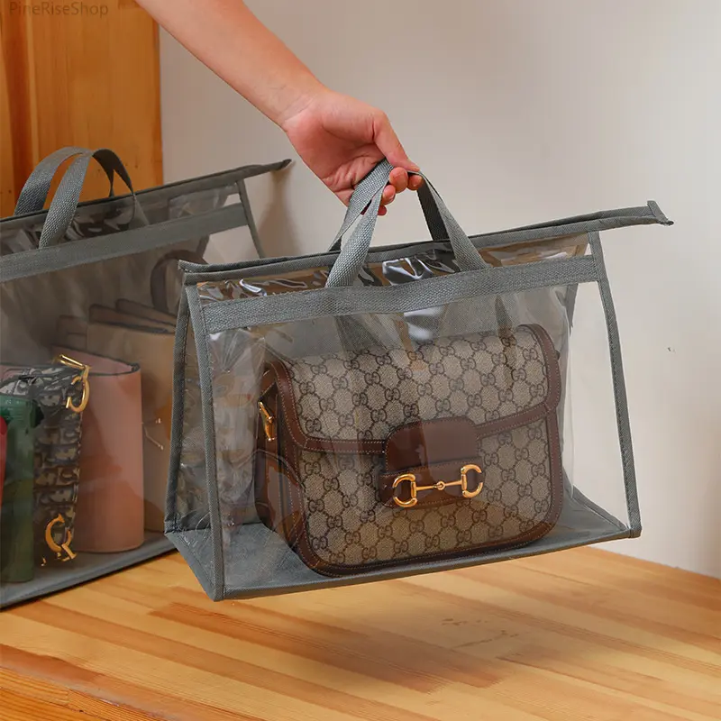 PVC Clear Waterproof Hanging Handbag Dust Cover - Closet Suspension Organizer with Outdoor Storage & Pouch Bag Support, Dust/Moisture Blocking, Easy to View Stored Items, Pouch Bag Organizers