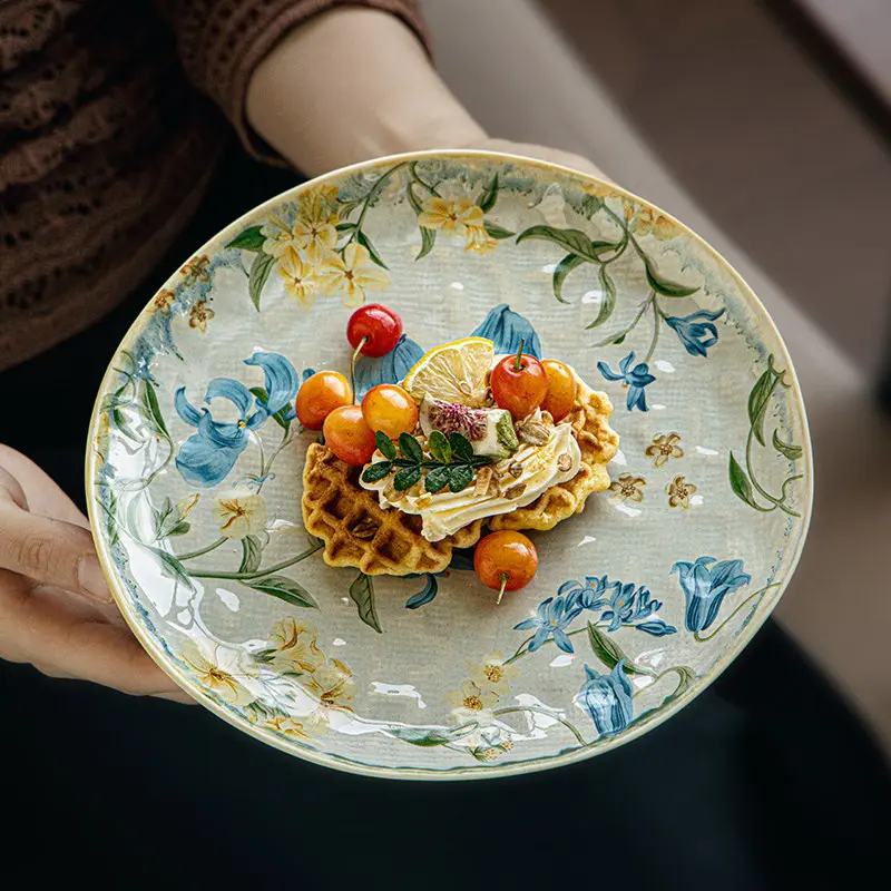 Cui Lan Hua New Chinese Style 8.5inch Ceramic Dinner Plate - High-end Household Dish and Fruit Plate Decorative Plates