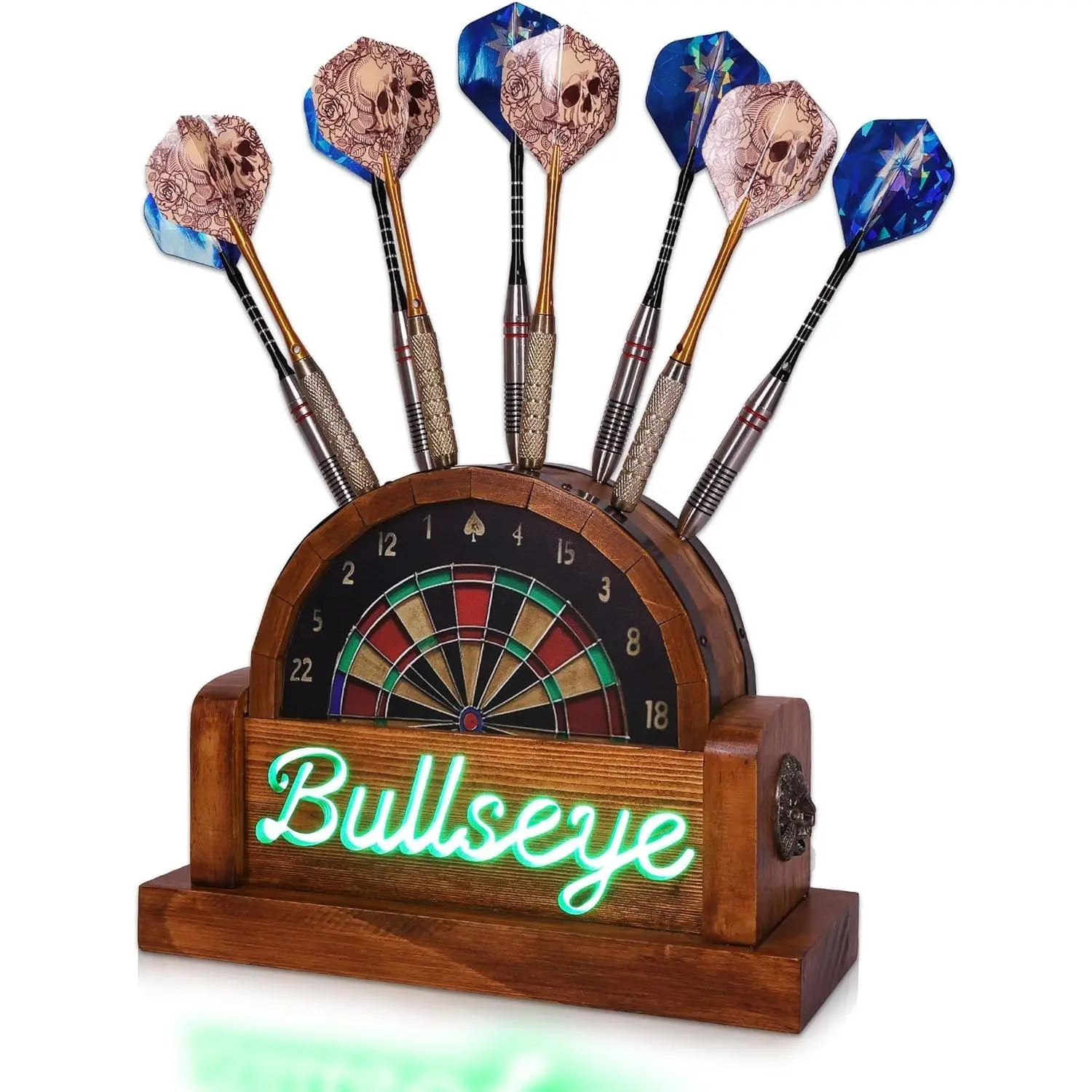 Light Up Dart Stand, Wooden Dart Holder with USB Powered Holds 9 Darts, Xmas Birthday Gifts for Darts Enthusiasts