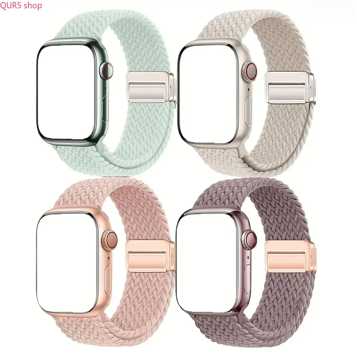4-Pack Nylon Braided Watch Straps With Magnetic Buckles, Elastic Sport Loop Wrist Bands, Universal Size 38mm To 49mm, Compatible With Standard, Se And Ultra Watch Models For Sports And Outdoor Daily Use