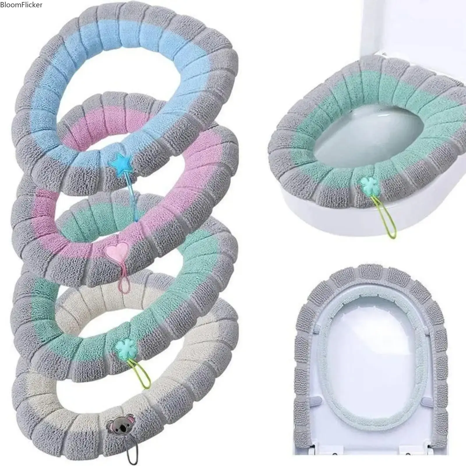 4Pcs/2Pcs Washable Padded Toilet Lid Cover, Soft Warm Filled Floral Pastel Pink & Rose Toilet Seat Protector, Comfort Plush Bathroom Accessory for Home Restroom Decoration