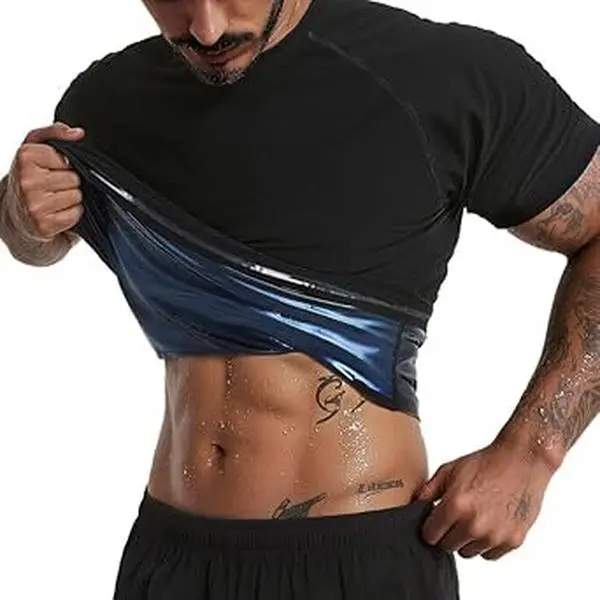 Short Sleeve Sauna Shirt for Men Compression Sweat Body Shaper T-Shirt Heat Trapping for Workout Gym Exercise Weight Loss