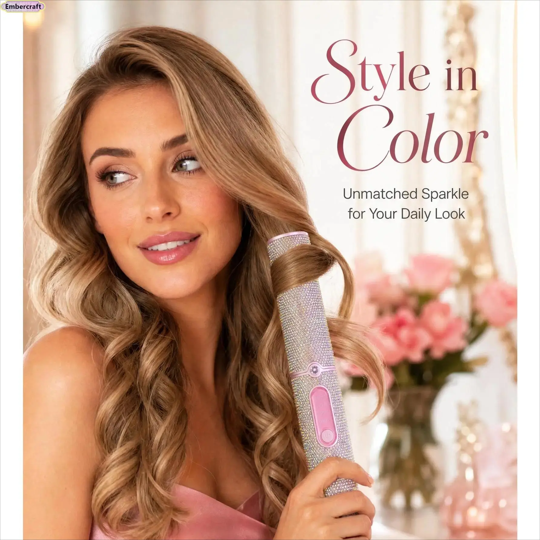 Viral Pink Rhinestone Cordless Hair Straightener & Curler 2 in 1, Mini Portable Hair Styling Iron with 3 Heat Settings, USB Rechargeable Compact Hair Tool for Travel, Vacation, Gym, Daily Touch-Ups & Beauty On-the-Go
