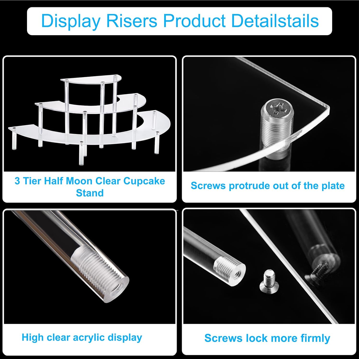 Acrylic Display Risers, 3 Tier Clear Cupcake Stand Risers, Perfume Stand Organizer, Half Moon Dessert Stand, Shelf Risers for Display Stands for Food, Amiibo Funko POP Figure Acrylic Display Risers, 3 Tier Clear Cupcake Stand Risers, Perfume Stand Organizer, Half Moon Dessert Stand, Shelf Risers for Display Stands for Food, Amiibo Funko POP Figure