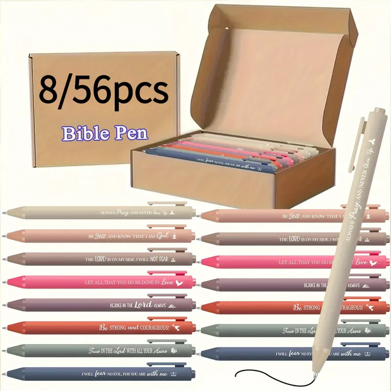 8/56 Pcs Bible Verse Ballpoint Pens, Black Ink Christian Inspirational Motivational Quote Pens, Round Barrel Scripture Writing Pens, Religious Faith Gifts for Women Men, Journaling, Office School Supplies, Sunday Church Activity Favors