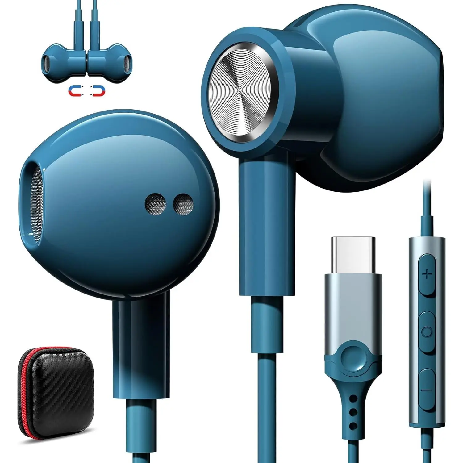 USB C Headphones for iPhone 16e 16 Pro Max 15 Plus, Type C Headphone Wired Earbuds with Mic HiFi Magnetic Sport Earphone for iPad mini Pro Air Samsung Flip5 Fold6 A55 A35 Galaxy S25 S24 S23 OnePlus 9, Water Resistant, Super Portable In-Ear Headphones