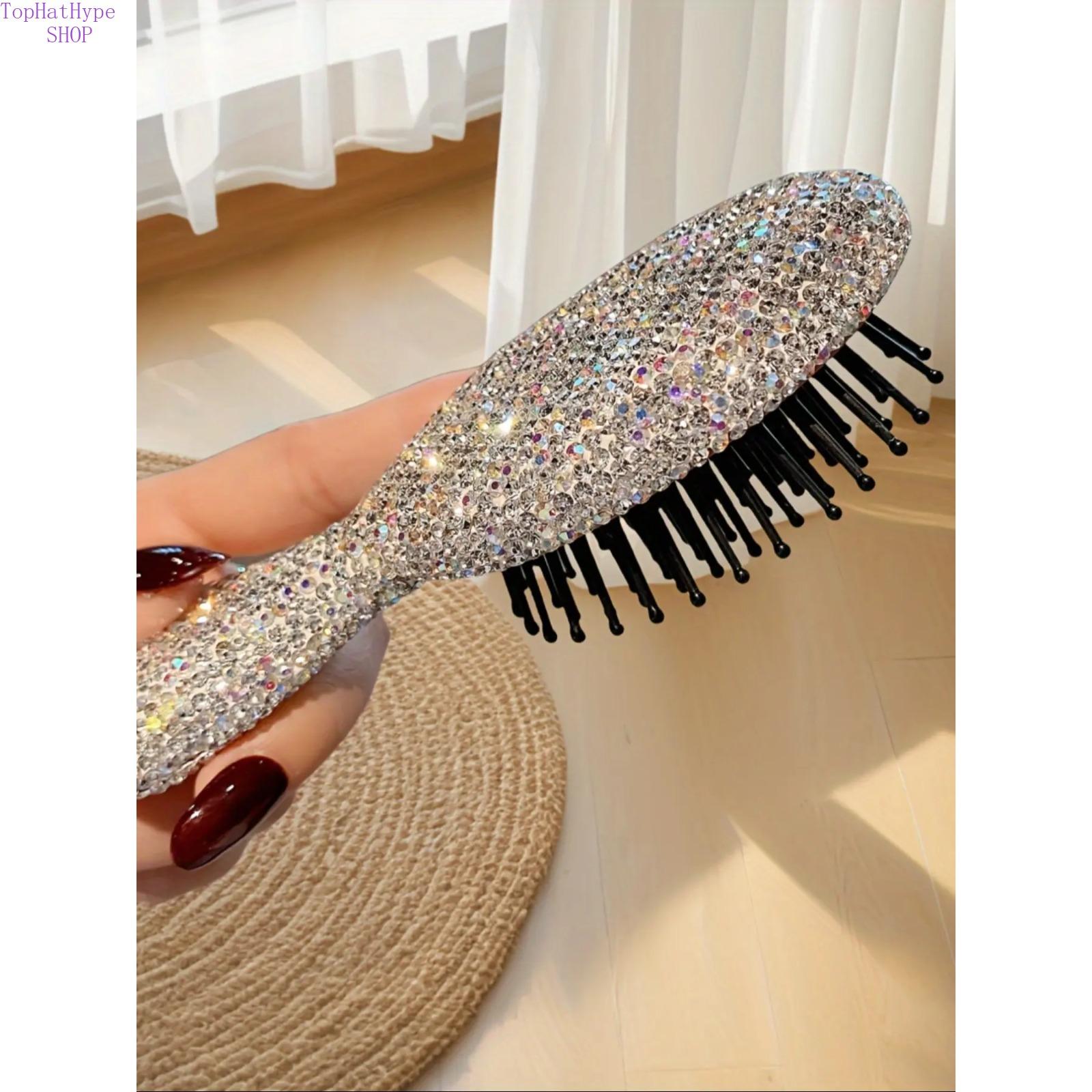 Bling Rhinestone Air Cushion Hair Brush Luxury Mini Scalp Massager Detangling Brush Portable Travel Size Soft Airbag Comb for Women Trendy Cute Beauty Tool Perfect for Daily Hair Care On-the-Go Gifting