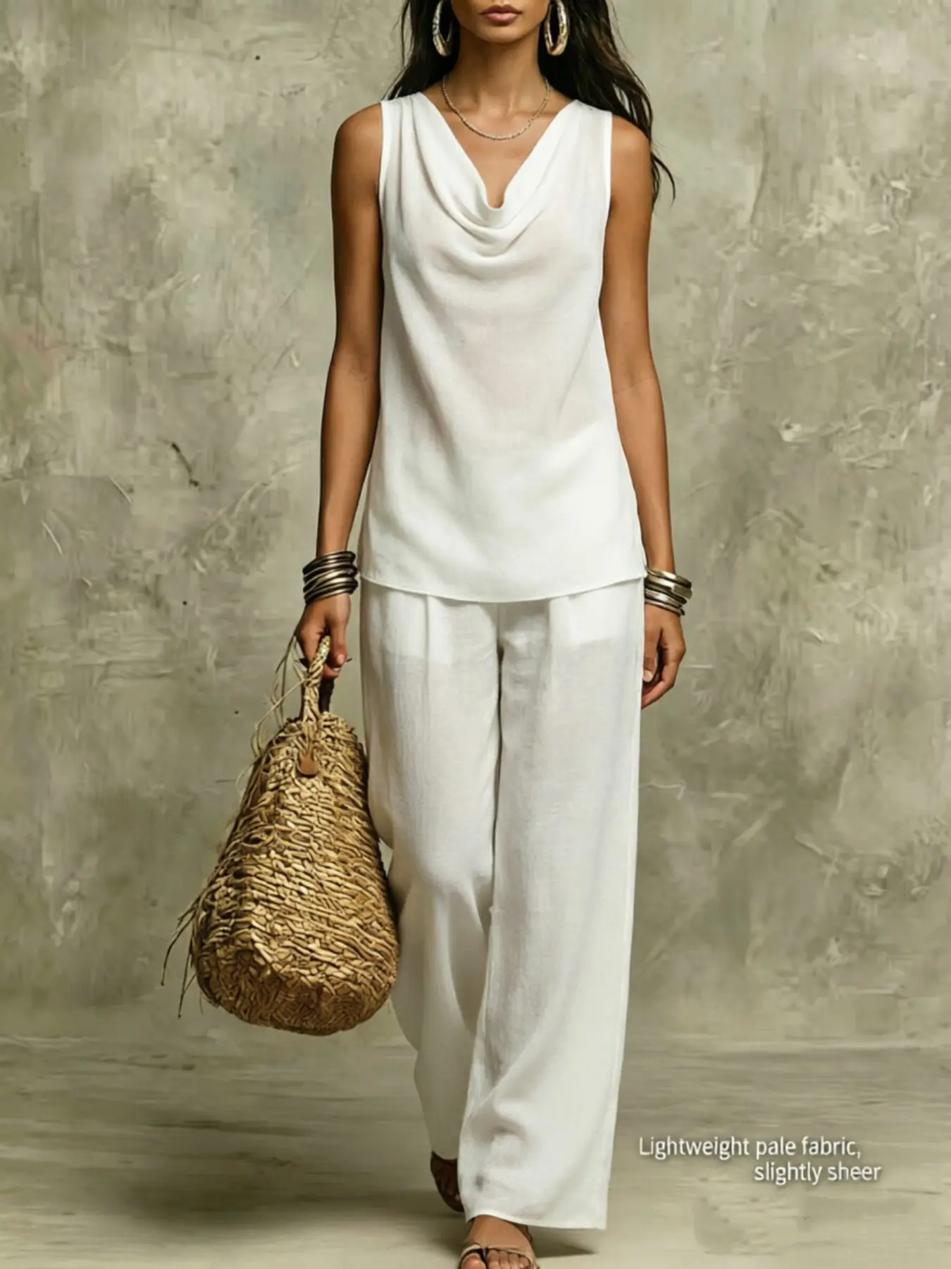 2026 Summer New Arrival Women's Solid Color Casual, Baggy, V-Neck Sleeveless Lady Top and Bottoms Set, Cross-Border Fashionable Clothing for Ladies