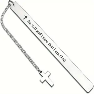 Stainless Steel Cross Bookmark with Chain, Inspirational Christian Faith Bookmark, Engraved Metal Book Lover Gift, Religious Bible Reading Accessory for Women & Men, Perfect Gift for Readers & Adults