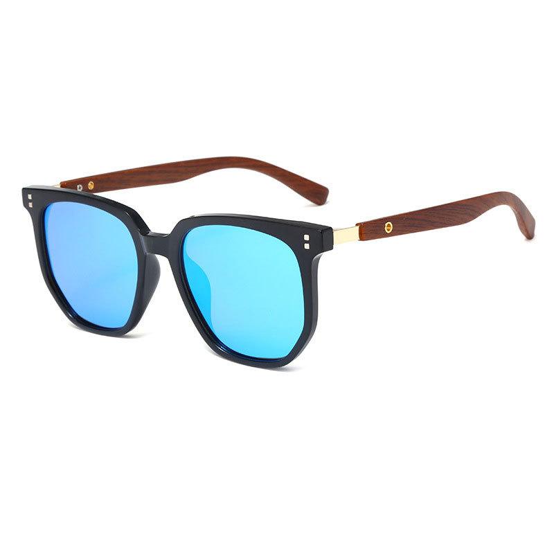 Women's Retro Geometric Tortoise Shell Sunglasses with Wood Grain Frame Korean Style UV Protection Trendy Statement Shades for Daily OOTD