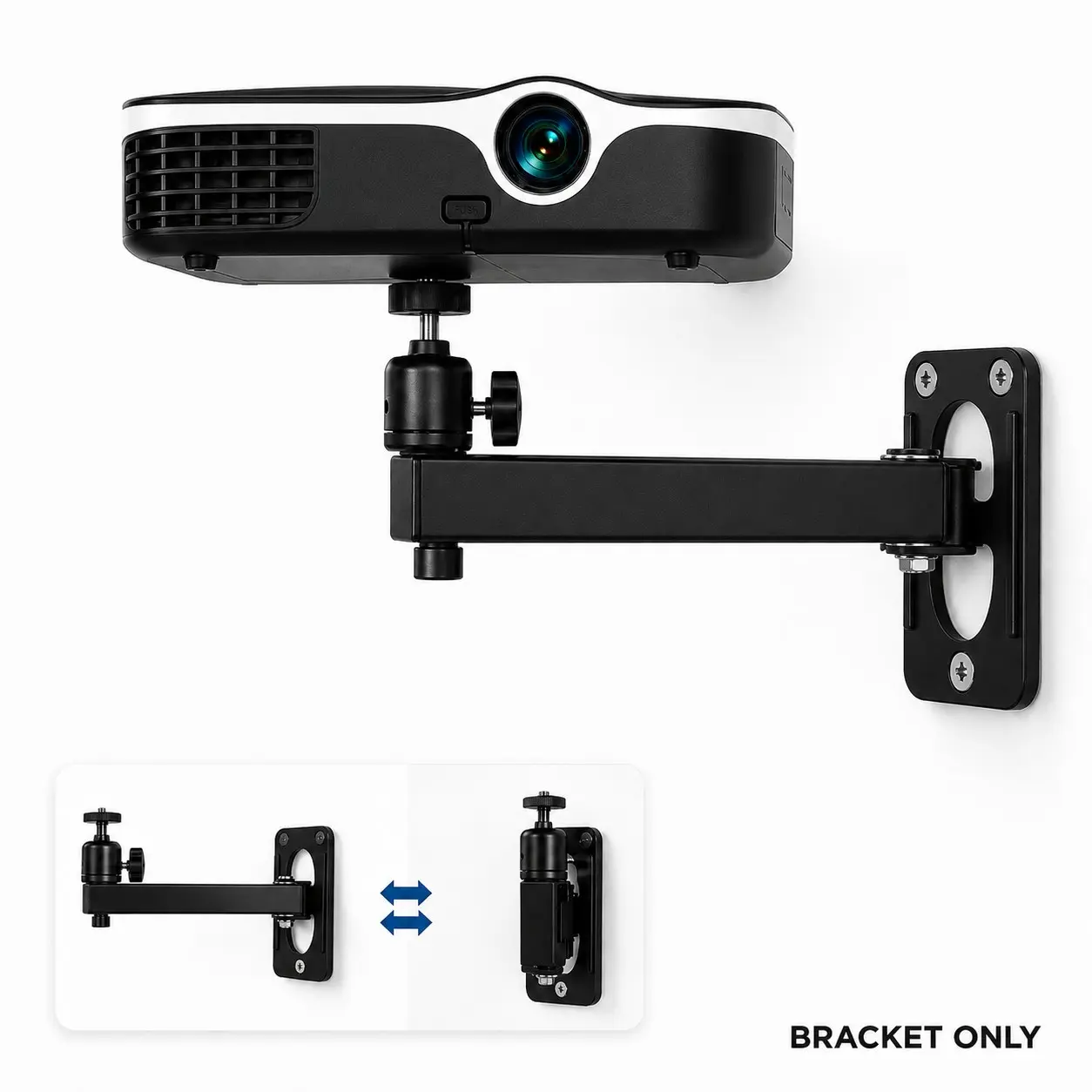 Projector Stand with 1/4 Inch Thread, Wall and Mini Ceiling Mount, 360 Degree Rotation, Adjustable Tilt, Foldable Design, Easy Installation, Portable Projector Stand