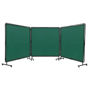 VEVOR Welding Screen with Frame, 6' x 6' 3 Panel Welding Curtain Screens, Flame-Resistant Vinyl Welding Protection Screen on 12 Swivel Wheels (6 Lockable), Moveable Professional for Workshop, Green