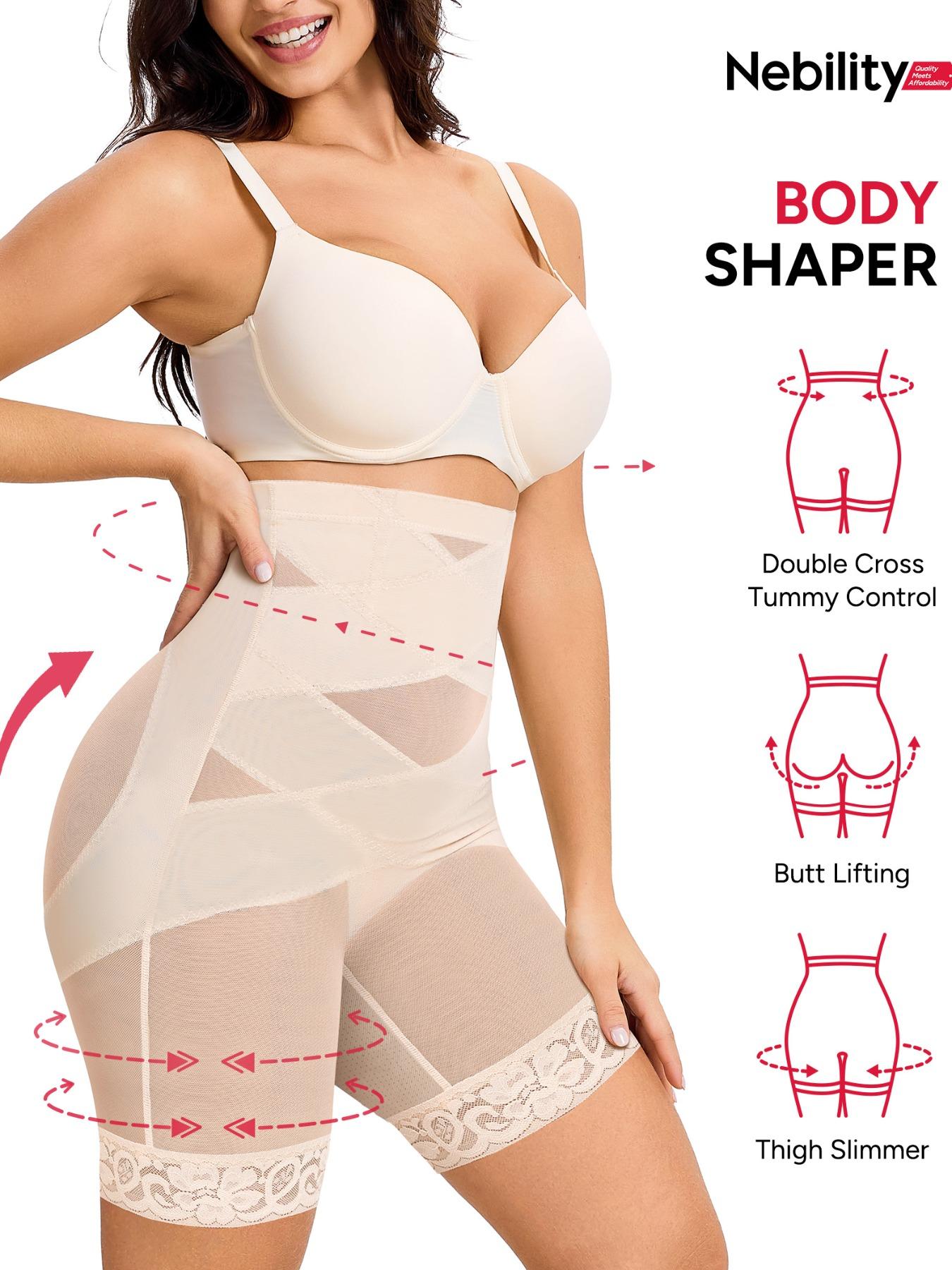 Women's Solid Color Lace Trim High Waist Shapewear Shorts, Tummy Control Shaper, High Waisted Shapers, High Stretch Shapewear Bottoms for Daily Wear